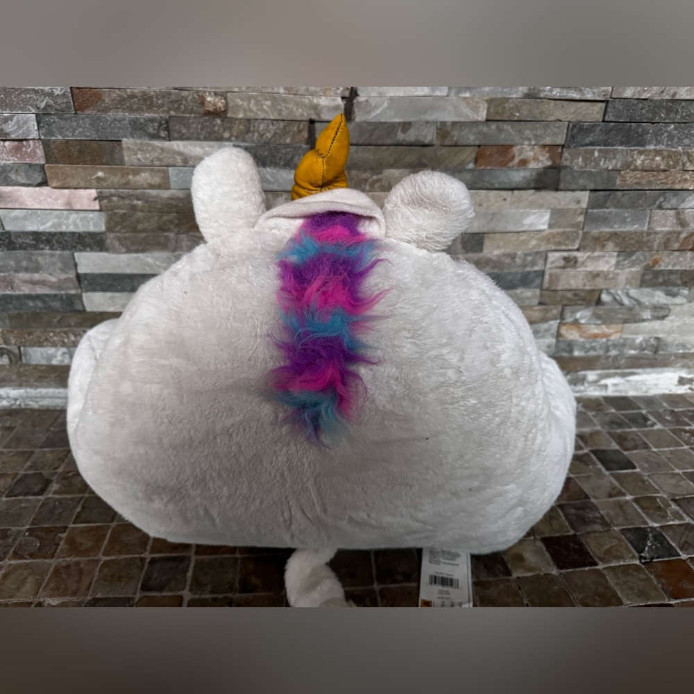 Large Plush Unicorn Backrest Pillow - White and Yellow - Picture 2 of 5